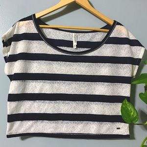 Girl’s Aeropostale Navy and White Lace Striped Shirt